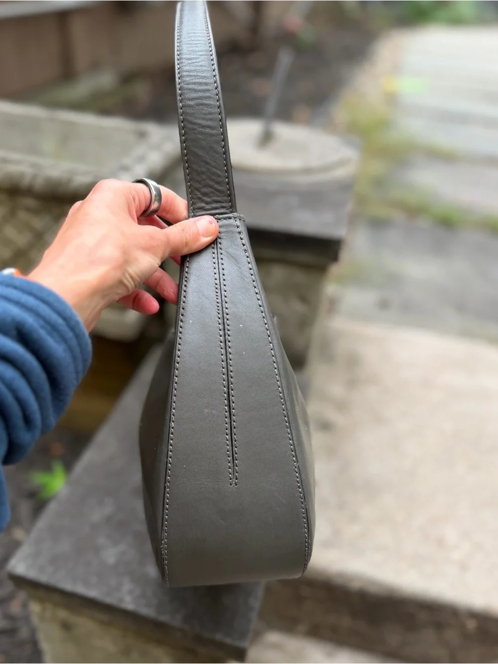 Gorgeous vintage deep grey Kenneth Cole Shoulder Bag all leather